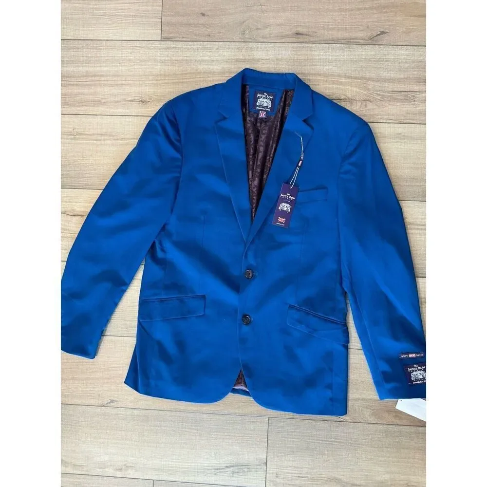wedding‎ The Savile Row Brit Slim Fit Coat Jacket Mens 40 R Blue 2 Button Blazer